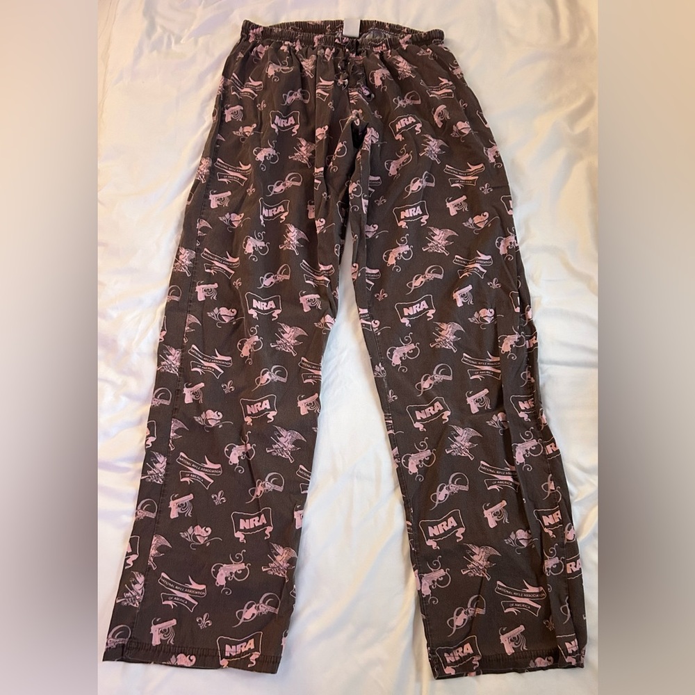 Y2K low rise wide leg NRA pajama pants